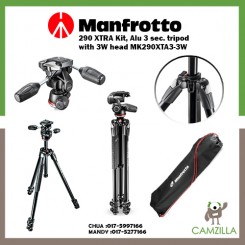 Manfrotto 290 XTRA Kit, Alu 3 sec. tripod with 3W head MK290XTA3-3W
